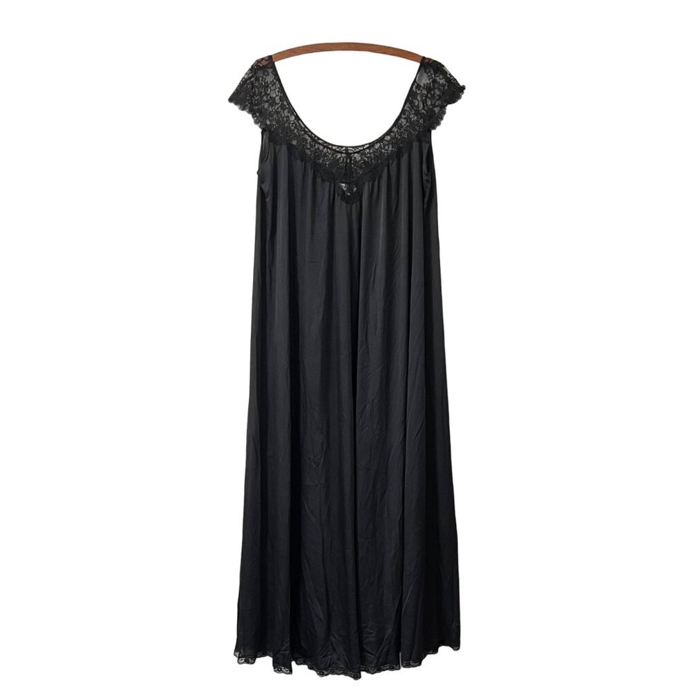 Vintage Lucie Ann Beverly Hills Womens Black Lace Nylon Nightgown Size Small